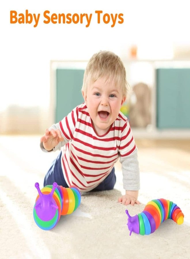 HIMJA Sensory Toys Stress Relief Toys Fidget Toys for Kids Fidget Slug Toys Joints Toy for Anxiety Flexible Slug Rainbow Toy（14x3.5cm, Small） - Image 5